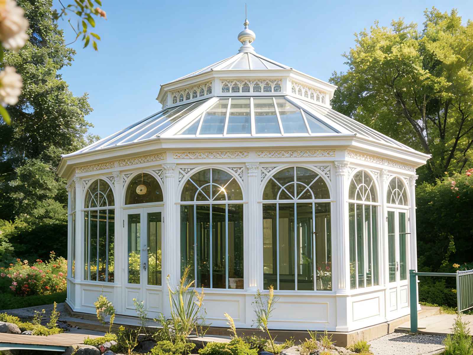 Victorian style greenhouse, steel frame conservatory, tempered glass greenhouse, YSGH-229 Victorian Style Greenhouse: Elegance and Durability Combined